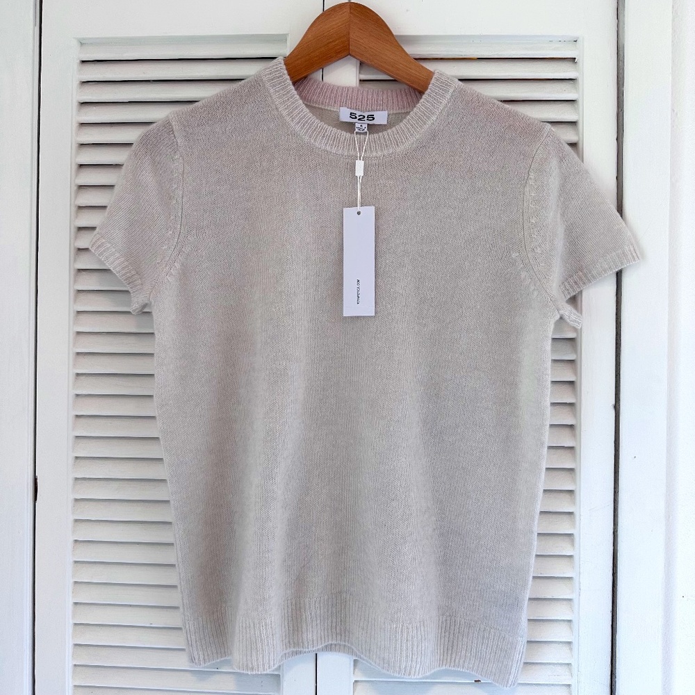 525 America Short Sleeve Cashmere Sweater, lt heather grey, Small